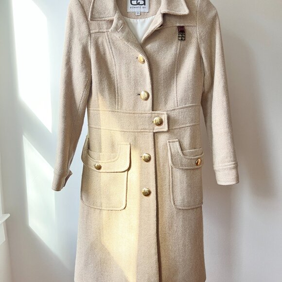 Vintage tan herringbone wool coat size xs - Picture 2 of 12